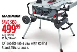 Canadian Tire MAXIMUM 10˝ Jobsite Table Saw with Rolling Stand, 15A offer
