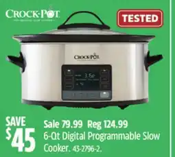 Canadian Tire Crock-Pot 6-Qt Digital Programmable Slow Cooker offer