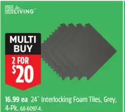 Canadian Tire For-Living 24˝ Interlocking Foam Tiles, Grey, 4-Pk offer