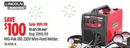 Canadian Tire Lincoln MIG-Pak 180 230V Wire-Feed Welder offer