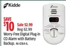 Canadian Tire Kidde Worry-Free Digital Plug-in CO Alarm with Battery Backup offer