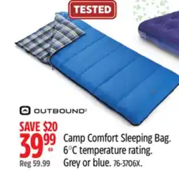 Canadian Tire Camp Comfort Sleeping Bag. 6°C temperature rating offer
