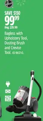 Canadian Tire Hoover Bagless with Upholstery Tool, Dusting Brush and Crevice Tool offer