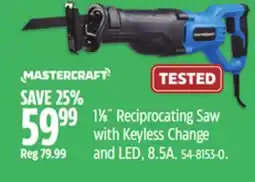 Canadian Tire Mastercraft 11⁄8˝ Reciprocating Saw with Keyless Change and LED, 8.5A offer