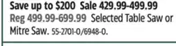 Canadian Tire DEWALT Selected Table Saw or Mitre Saw offer
