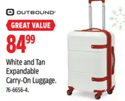 Canadian Tire Outbound White and Tan Expandable Carry-On Luggage offer