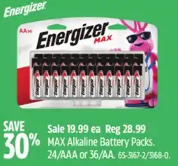 Canadian Tire Energizer MAX Alkaline Battery Packs offer