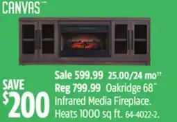 Canadian Tire Oakridge 68˝ Infrared Media Fireplace. Heats 1000 sq ft offer