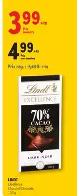 Familiprix LINDT Excellence, Chocolate, 100g offer
