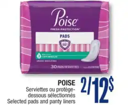 Jean Coutu POISE Selected pads and panty liners offer