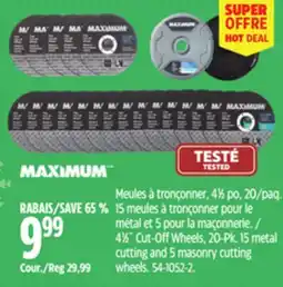 Canadian Tire MAXIMUM 41⁄2˝ Cut-Off Wheels, 20-Pk 15 metal cutting and 5 masonry cutting wheels offer