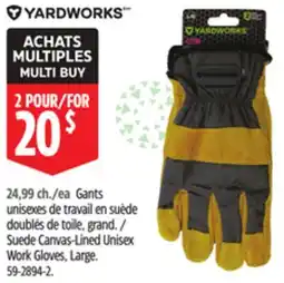 Canadian Tire Yardworks Suede Canvas-Lined Unisex Work Gloves offer