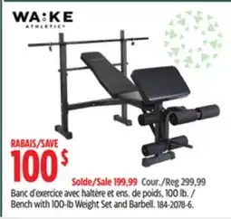 Canadian Tire WA:KE Bench with 100-lb Weight Set and Barbell offer