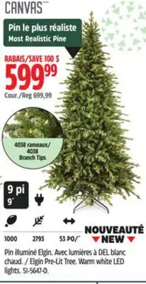 Canadian Tire Elgin Pre-Lit Tree. Warm white LED lights offer