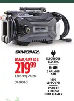 Canadian Tire Simoniz Platinum1800 PSI 2.0 GPM Corded Cold Water Brushed Electric Pressure Washer with Foam Blaste offer