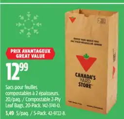 Canadian Tire Compostable 2-Ply Leaf Bags, 20-Pack. 142-3741-0 3,49 5/paq./ 5-Pack offer