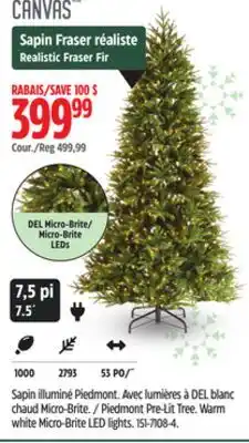 Canadian Tire CANVAS Piedmont Pre-Lit Tree. Warm white Micro-Brite LED lights offer