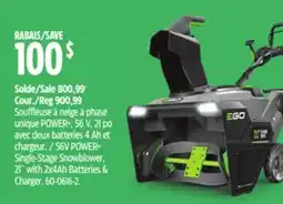 Canadian Tire EGO 56V POWER+ Single Stage Cordless Snowblower, 21 with (2) 4Ah Batteries and 320W Charger offer