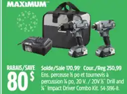 Canadian Tire 20V 1⁄2˝ Drill and 1⁄4˝ Impact Driver Combo Kit offer