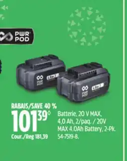 Canadian Tire PWR POD 20V MAX 4.0Ah Battery offer