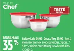 Canadian Tire MASTER Chef 3-Pc Stainless-Steel Mixing Bowls with Lids offer