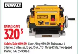 Canadian Tire DEWALT 13˝ Three-Knife, Two-Speed Planer, 15A offer