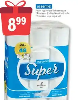 Familiprix ESSENTIEL Bathroom tissue, 24double rolls or 16triple rolls offer