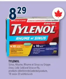 Familiprix TYLENOL Sinus, Cold, Cold and Sinus or Flu, selected products 18 or 20 units offer