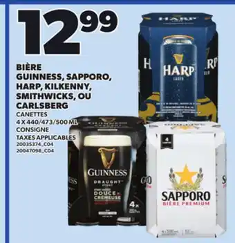Provigo BIÈRE GUINNESS, SAPPORO, HARP, KILKENNY, SMITHWICKS, OU CARLSBERG, 4 X 440/473/500 ML offer