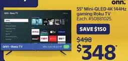 Walmart onn. Roku TV 55" Mini-QLED 4K 144Hz offer