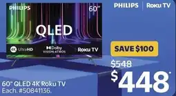 Walmart PHILIPS 60" QLED 4K Roku TV offer
