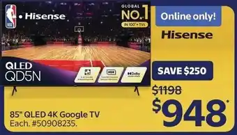 Walmart Hisense 85" QLED 4K Google TV offer