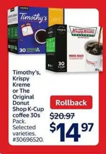 Timothy's, Krispy Kreme or The Original Donut Shop K-Cup coffee 30s Pack