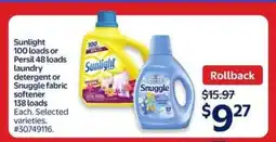 Walmart Sunlight or Persil Laundry Detergent or Snuggle Fabric Softener offer