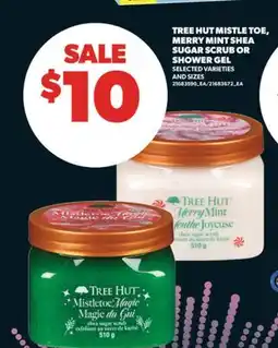 Real Canadian Superstore TREE HUT MISTLE TOE, MERRY MINT SHEA SUGAR SCRUB OR SHOWER GEL offer