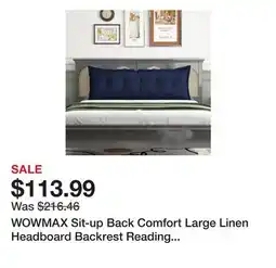 Wayfair WOWMAX Sit-up Back Comfort Large Linen Headboard Backrest Reading Body Pillow offer