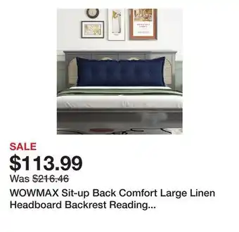 Wayfair WOWMAX Sit-up Back Comfort Large Linen Headboard Backrest Reading Body Pillow offer