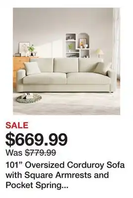Wayfair 101 Oversized Corduroy Sofa with Square Armrests and Pocket Spring Cushion Seat - Beige offer