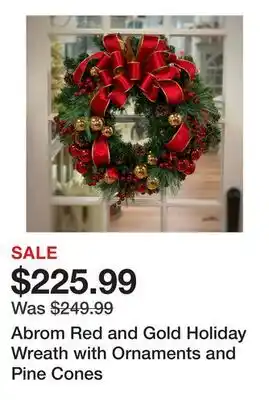 Wayfair Abrom Red and Gold Holiday Wreath with Ornaments and Pine Cones offer