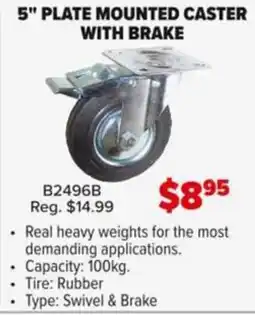 Busy Bee Tools Plate mounted caster with brake offer