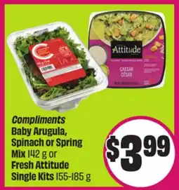 Chalo FreshCo Compliments Baby Arugula, Spinach or Spring Mix 142 g or Fresh Attitude Single Kits 155-185 g offer