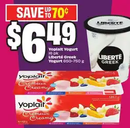 Chalo FreshCo Yoplait Yogurt 16 pk Liberté Greek Yogurt 650-750 g offer