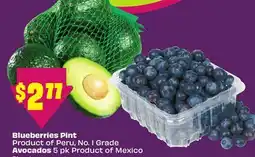 Chalo FreshCo Blueberries Pint Product of Peru, No. 1 Grade Avocados 5 pk Product of Mexico offer