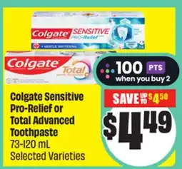 Chalo FreshCo Colgate Sensitive Pro-Relief or Total Advanced Toothpaste 73-120 mL Selected Varieties offer