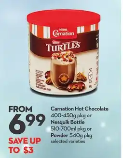 Longo's Carnation Hot Chocolate 400-450g pkg or Nesquik Bottle 510-700ml pkg or Powder 540g pkg offer