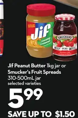 Longo's Jif Peanut Butter 1kg jar or Smucker's Fruit Spreads 310-500mL jar offer