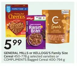 Sobeys GENERAL MILLS or KELLOGG'S Family Size Cereal offer