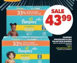 Real Canadian Superstore PAMPERS SWADDLERS ULTRA VALUE PACK DIAPERS, 120-192' S offer