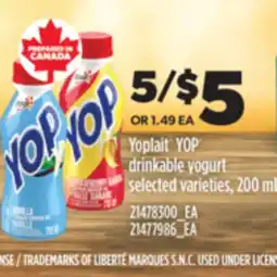 Real Canadian Superstore YOPLAIT YOP DRINKABLE YOGURT, 200 ML offer