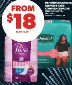 Real Canadian Superstore DEPEND UNDERWEAR OR POISE PADS CONVIENCE PACKS offer